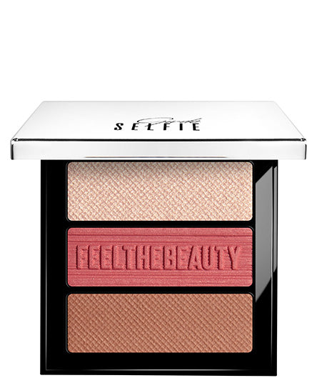 פלטת טריו לפנים SELFIE 3 #29 עם סמקים והיילייטר בגוון אפרסקי | GA-DE