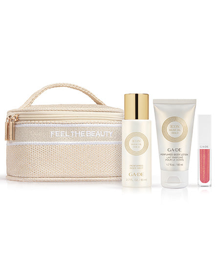 VANITY BAG תיק איפור מהודר בגווני קרם, לבן ונגיעות זהב עם 3 מוצרים | GA-DE