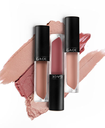 שפתון IDYLLIC #733 ליפסטיק נוזלי מאט בגוון ניוד עם נגיעות סגול | GA-DE