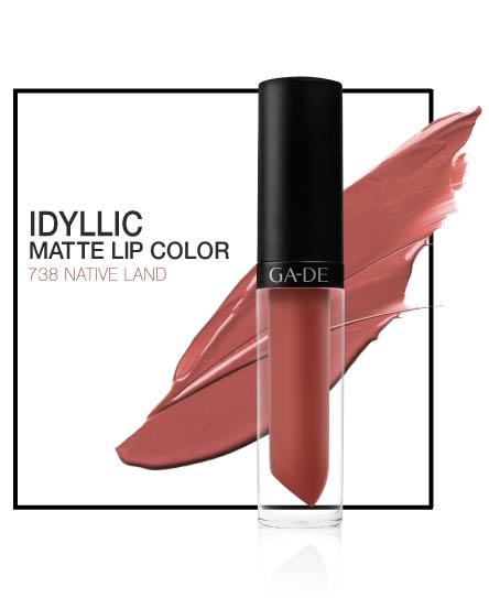 שפתון IDYLLIC #738 ליפסטיק נוזלי מאט בגוון חום ורוד | GA-DE
